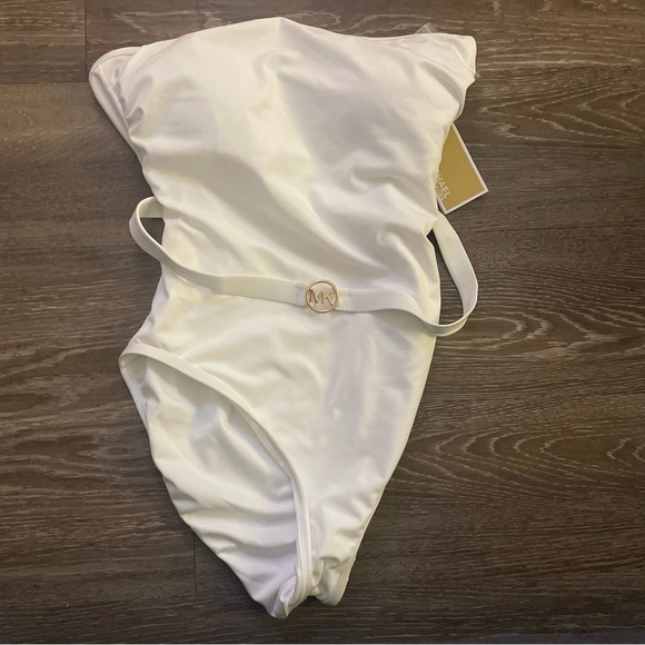 NWT michael kors white belted strapless one piece swimsuit. Size 10 - Picture 1 of 2